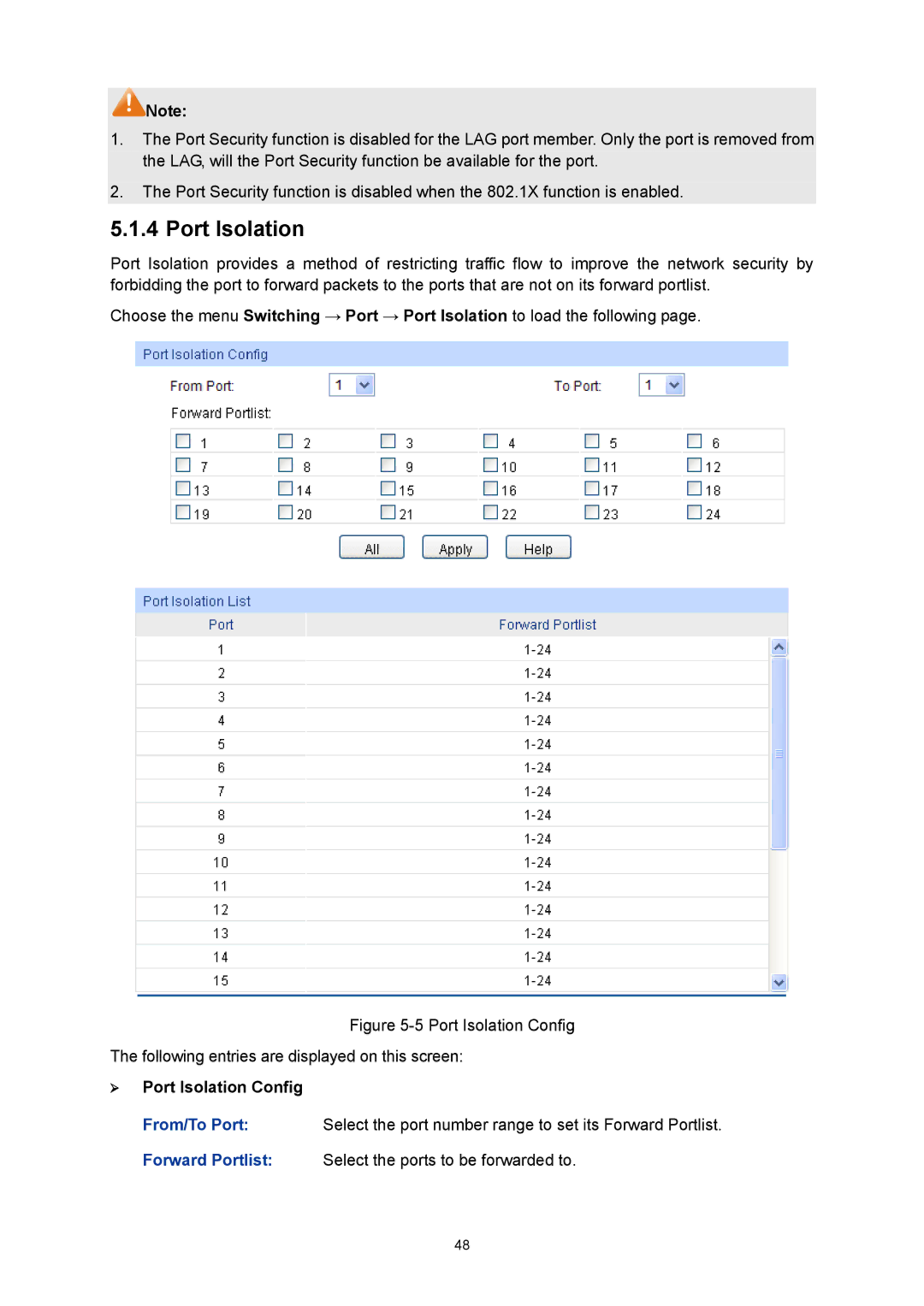 TP-Link TL-SG3424P manual  Port Isolation Config 