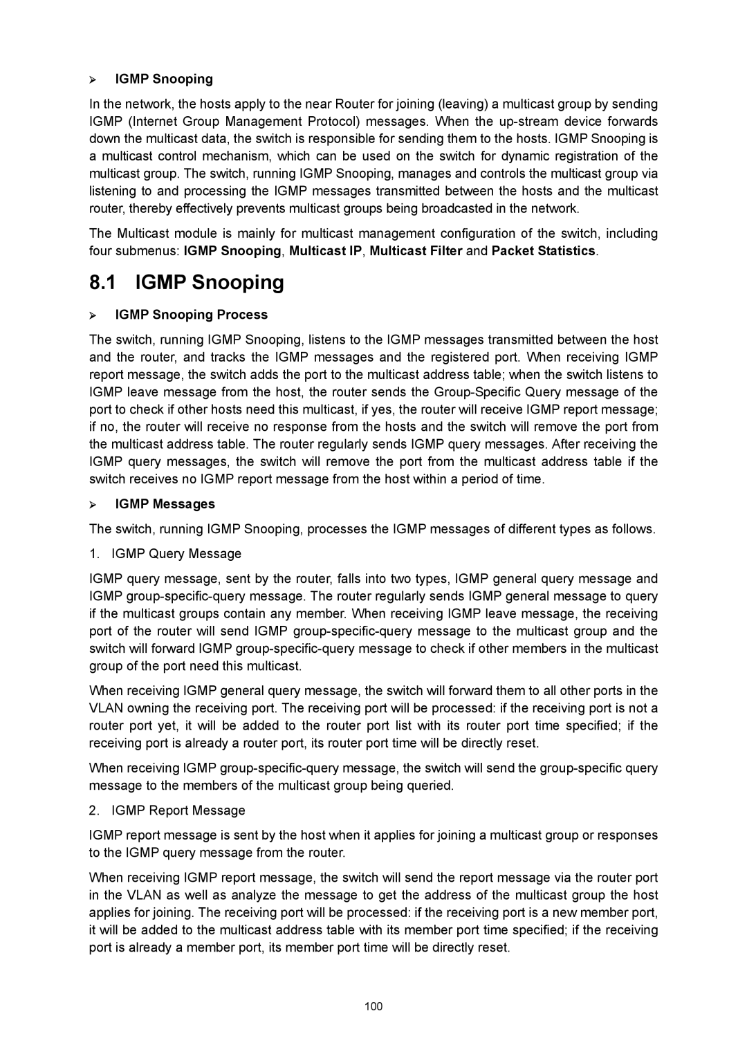 TP-Link TL-SG3424P manual ¾ Igmp Snooping Process, ¾ Igmp Messages 