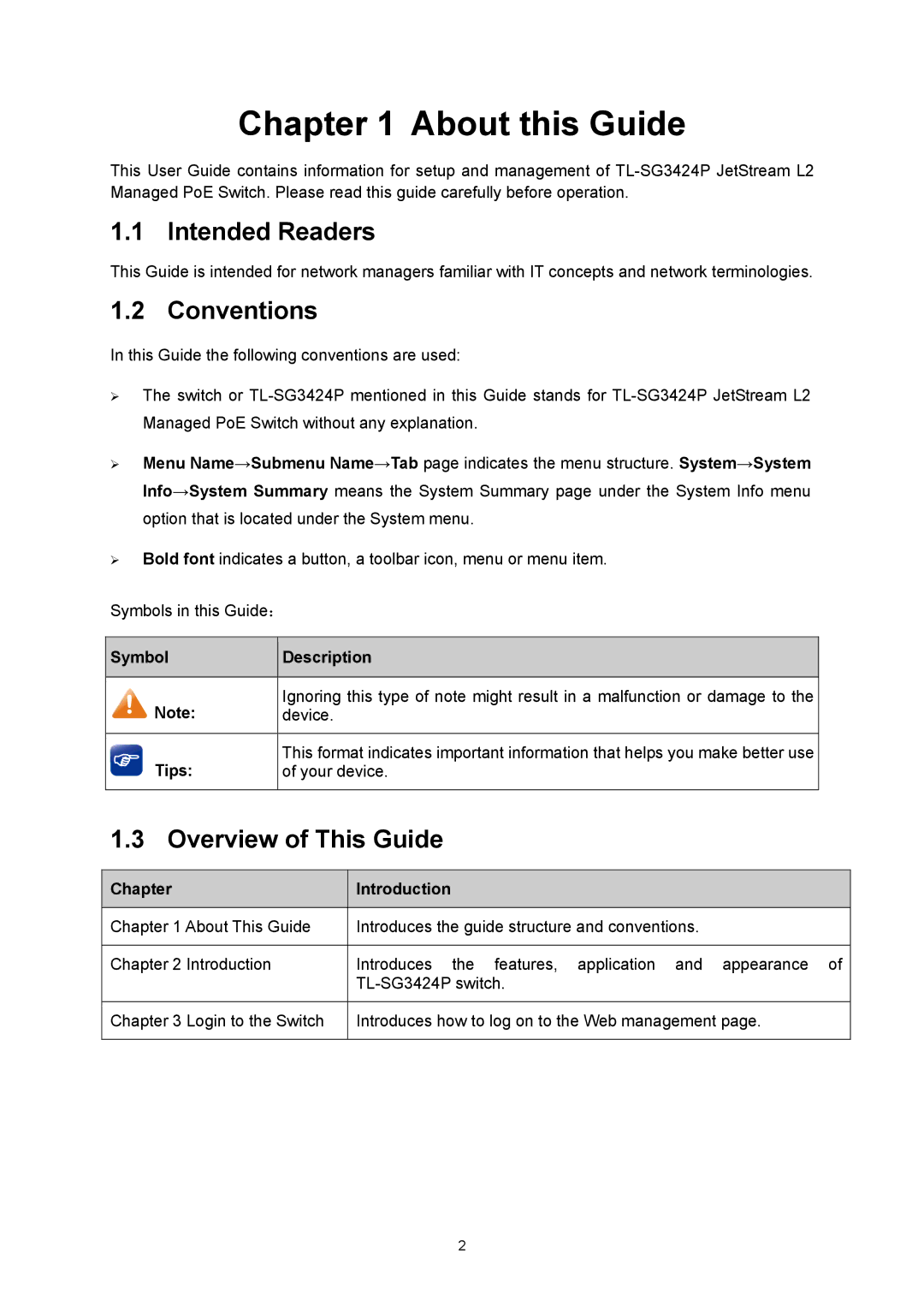 TP-Link TL-SG3424P manual About this Guide, Intended Readers, Conventions, Overview of This Guide 