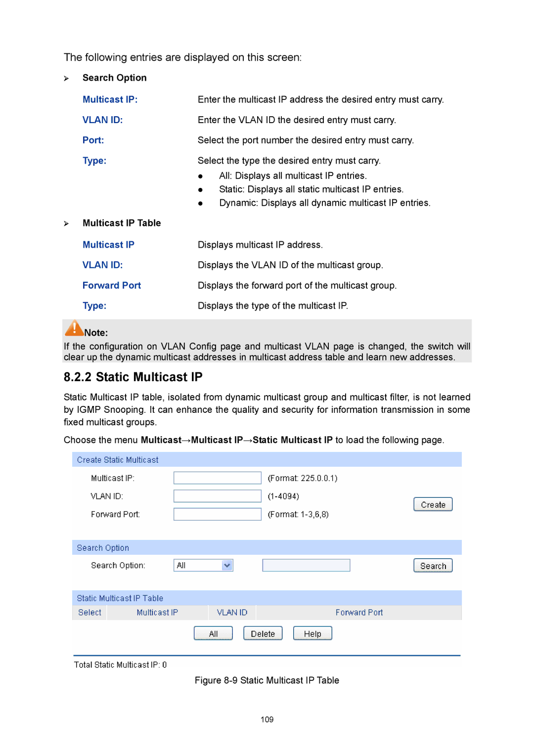 TP-Link TL-SG3424P manual Static Multicast IP 