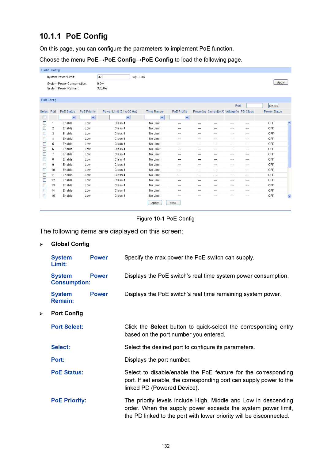 TP-Link TL-SG3424P manual PoE Config, PoE Status, PoE Priority 