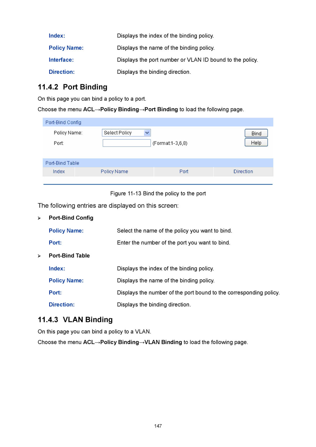 TP-Link TL-SG3424P manual Port Binding, Vlan Binding, Direction Displays the binding direction, ¾ Port-Bind Config 