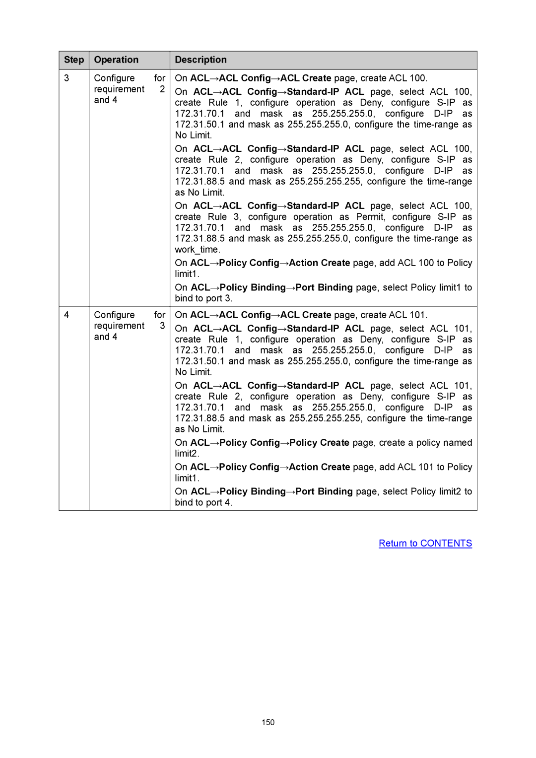 TP-Link TL-SG3424P manual On ACL→ACL Config→Standard-IP ACL page, select ACL 