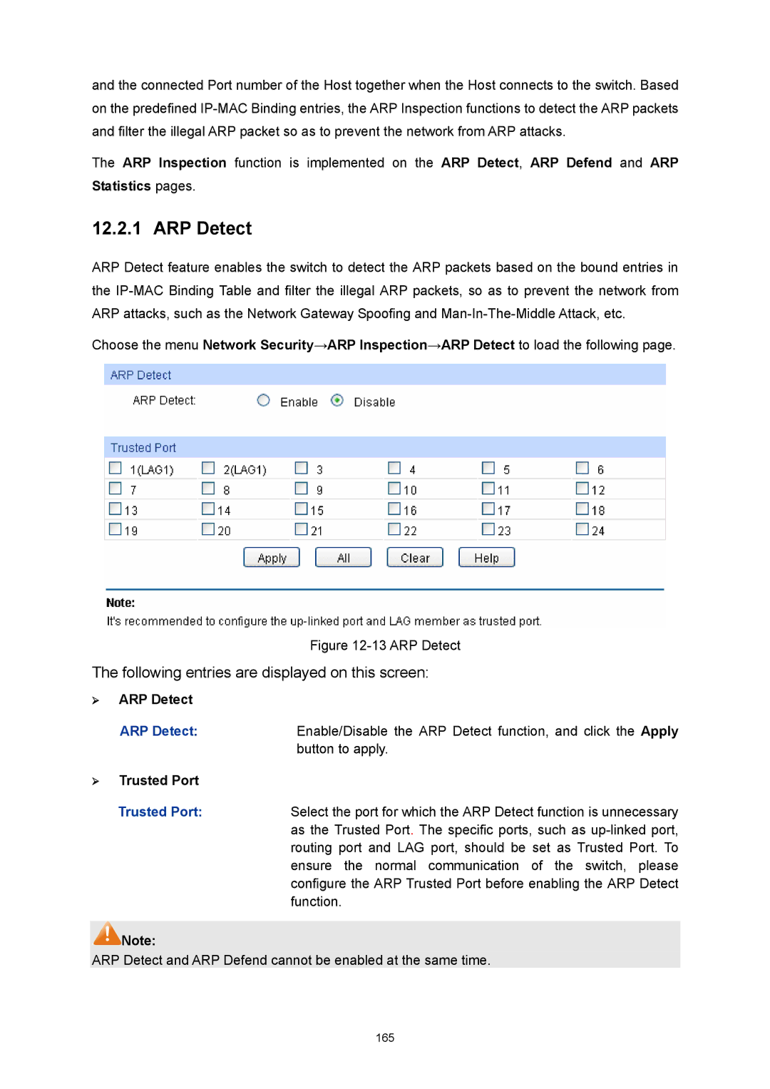 TP-Link TL-SG3424P manual ¾ ARP Detect, ¾ Trusted Port 