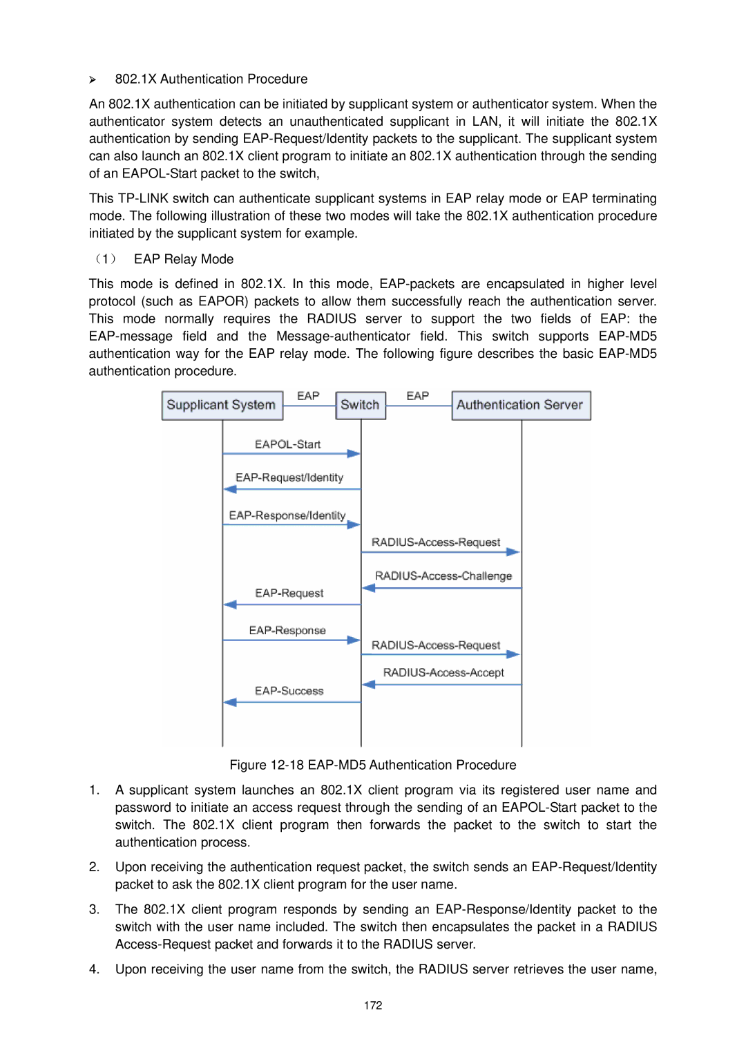 TP-Link TL-SG3424P manual ¾ 802.1X Authentication Procedure 