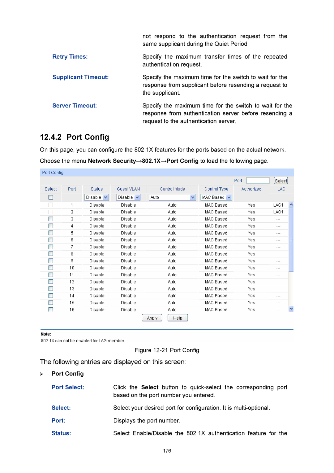 TP-Link TL-SG3424P manual Retry Times, Supplicant Timeout, Server Timeout 