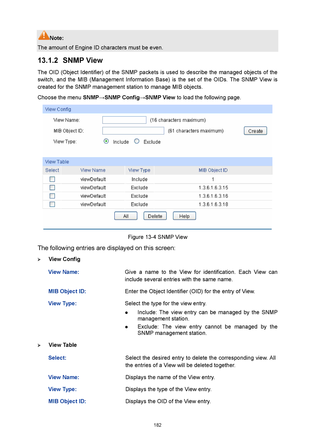 TP-Link TL-SG3424P manual Snmp View, View Name, MIB Object ID, View Type 