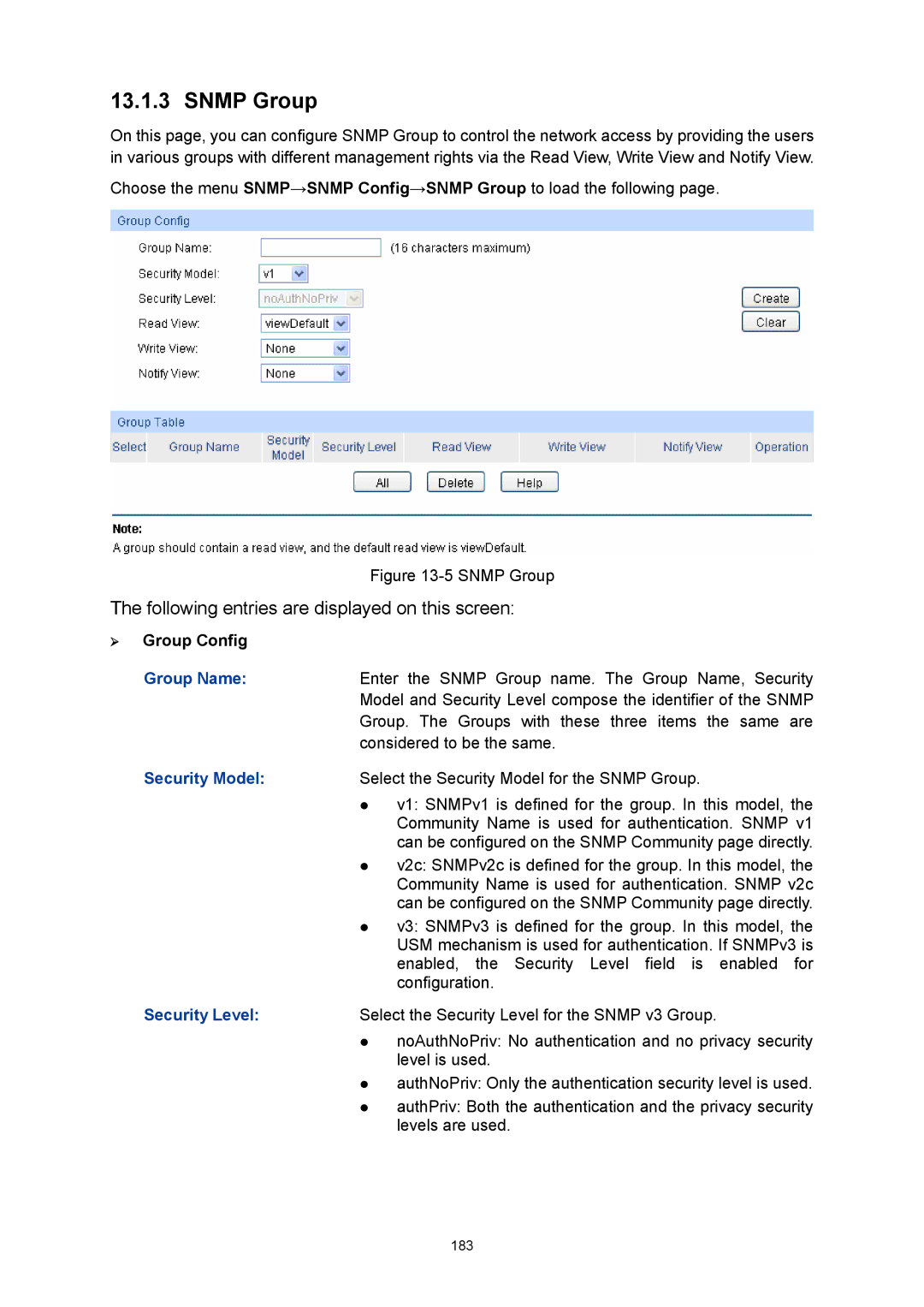 TP-Link TL-SG3424P manual Snmp Group, ¾ Group Config 