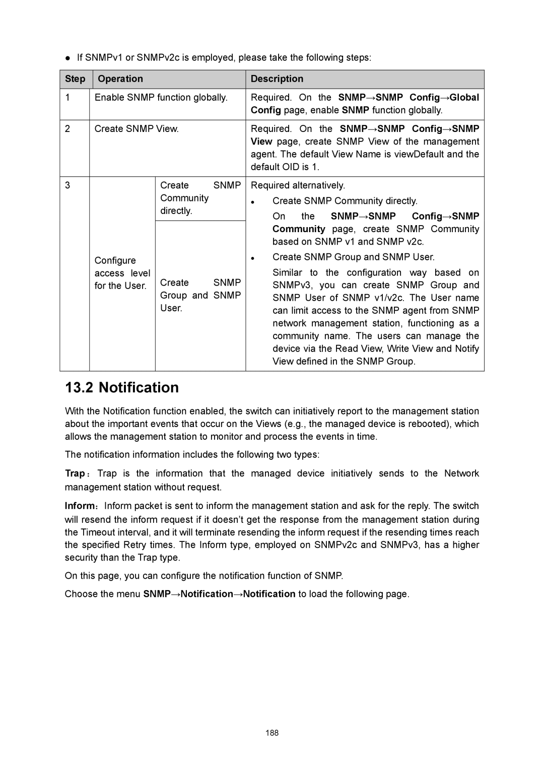 TP-Link TL-SG3424P manual Notification, On the SNMP→SNMP Config→SNMP 