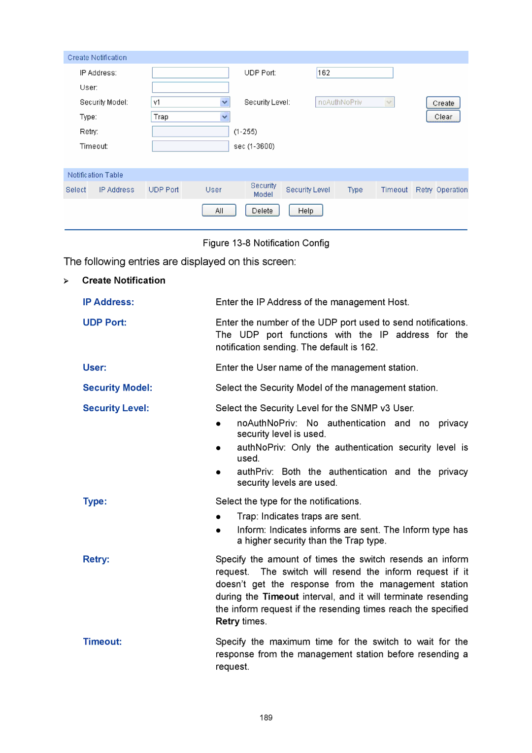 TP-Link TL-SG3424P manual UDP Port, User, Retry, Timeout 