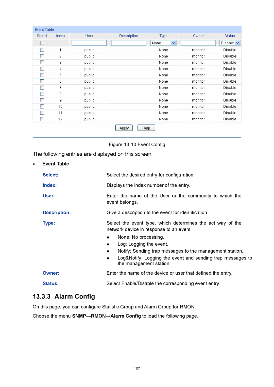 TP-Link TL-SG3424P manual Alarm Config, ¾ Event Table 