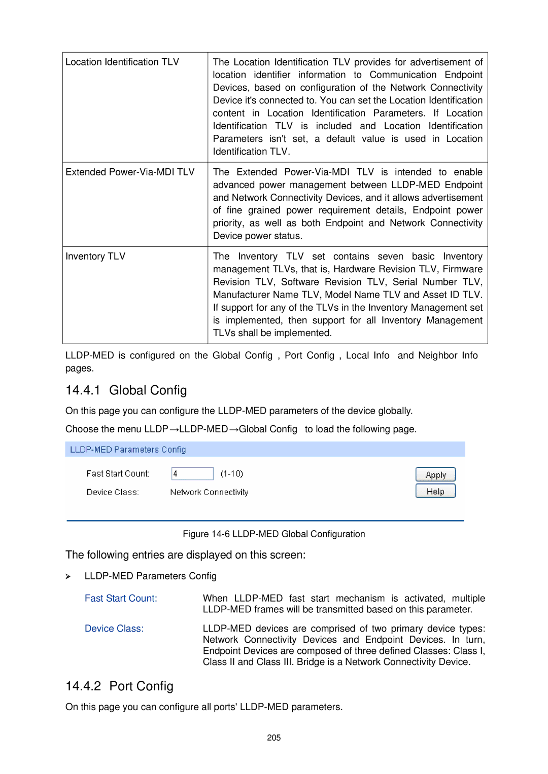 TP-Link TL-SG3424P Location Identification TLV, Extended Power-Via-MDI TLV, Inventory TLV, ¾ LLDP-MED Parameters Config 