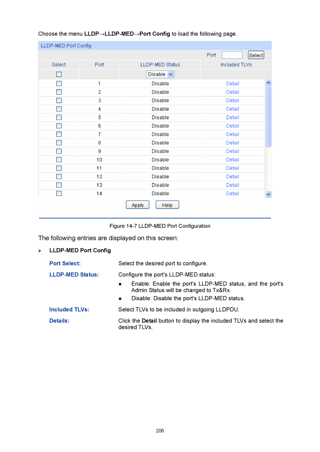 TP-Link TL-SG3424P manual ¾ LLDP-MED Port Config, LLDP-MED Port Configuration 