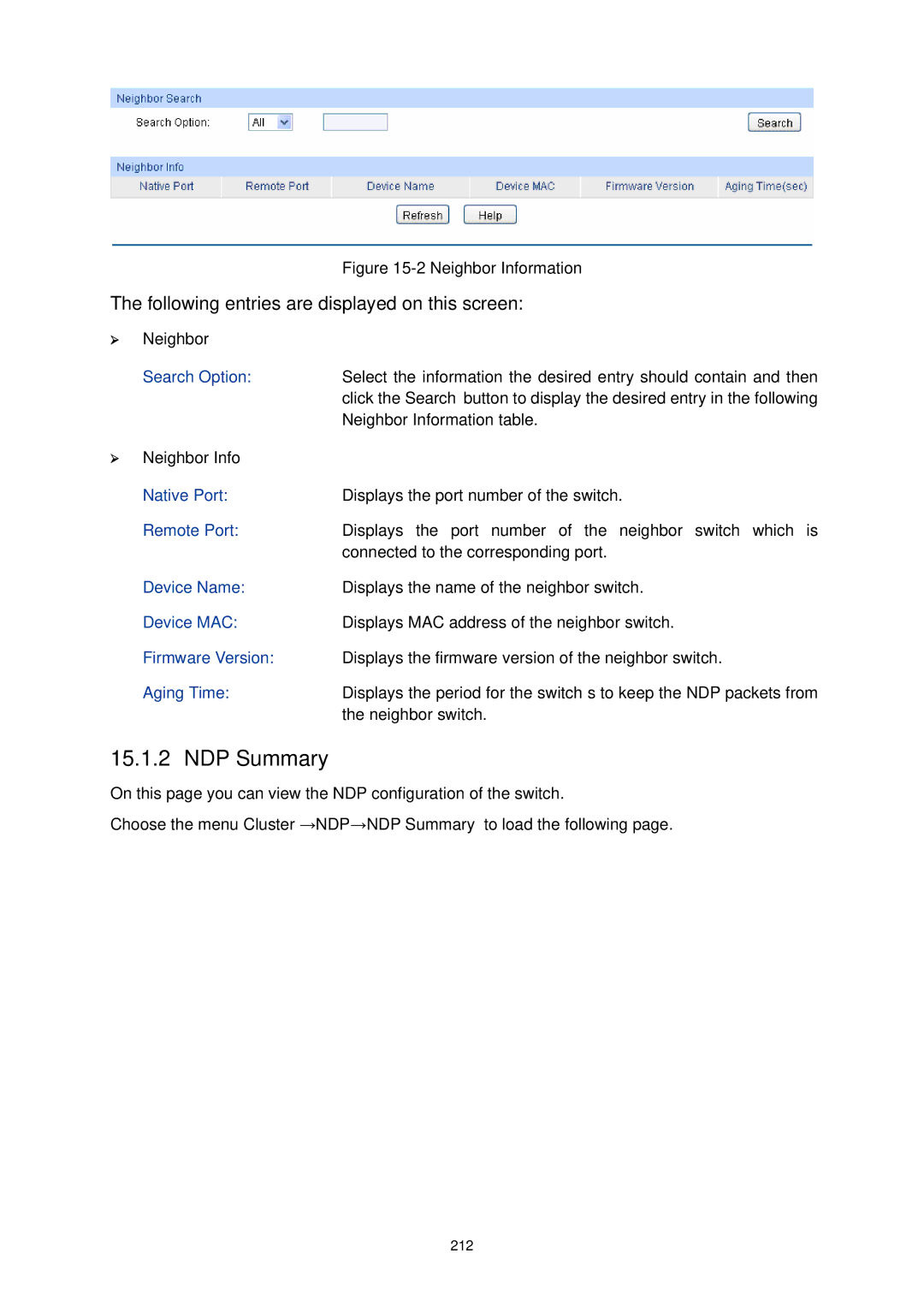 TP-Link TL-SG3424P manual NDP Summary, ¾ Neighbor 