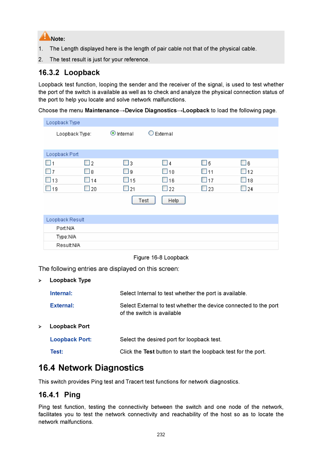 TP-Link TL-SG3424P manual Network Diagnostics, Loopback, Ping 