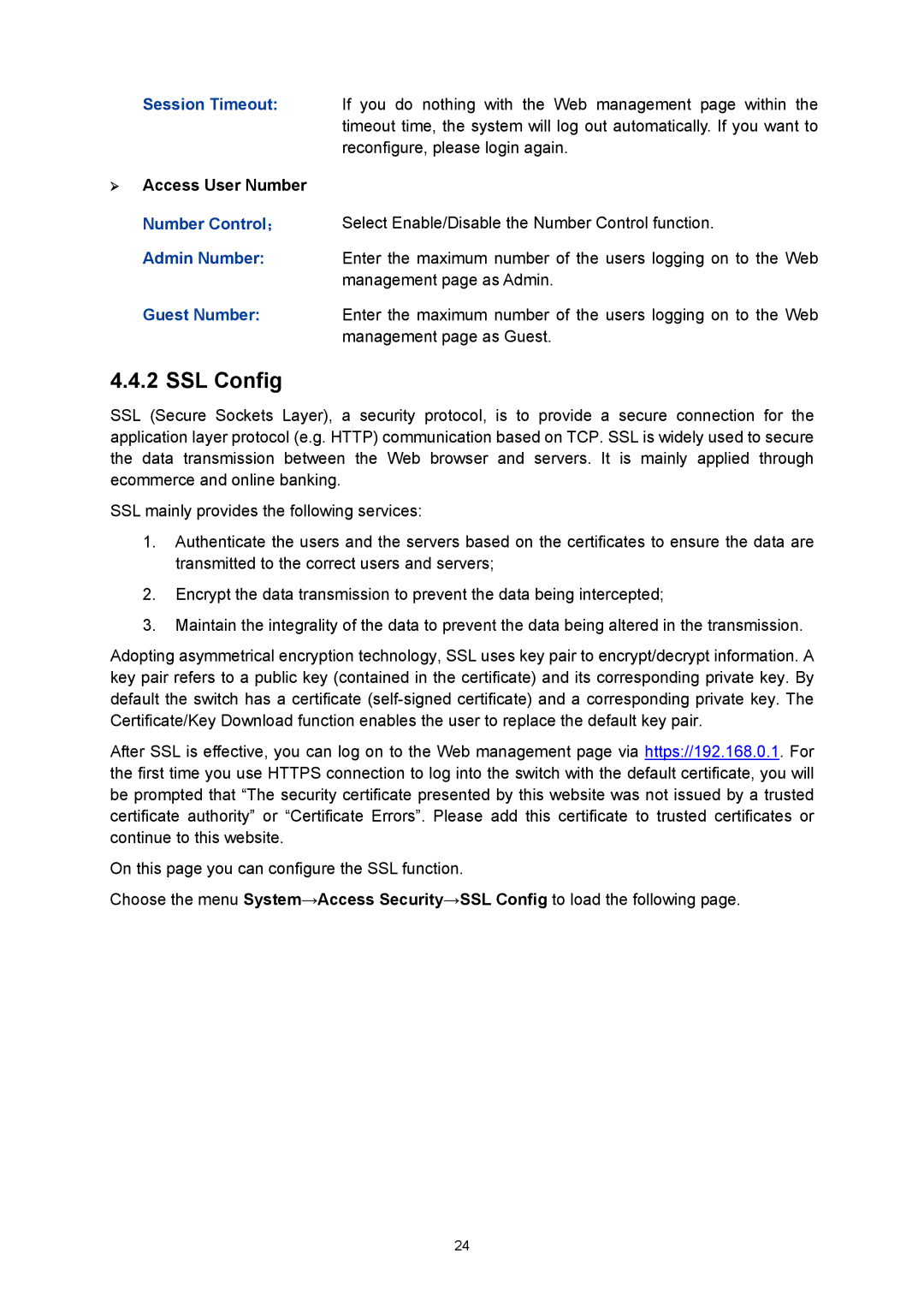 TP-Link TL-SG3424P manual SSL Config, ¾ Access User Number 