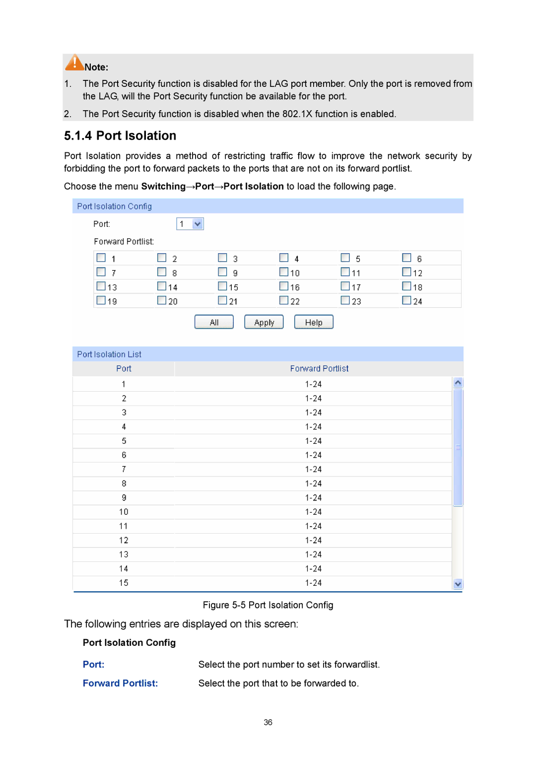 TP-Link TL-SG3424P manual ¾ Port Isolation Config 