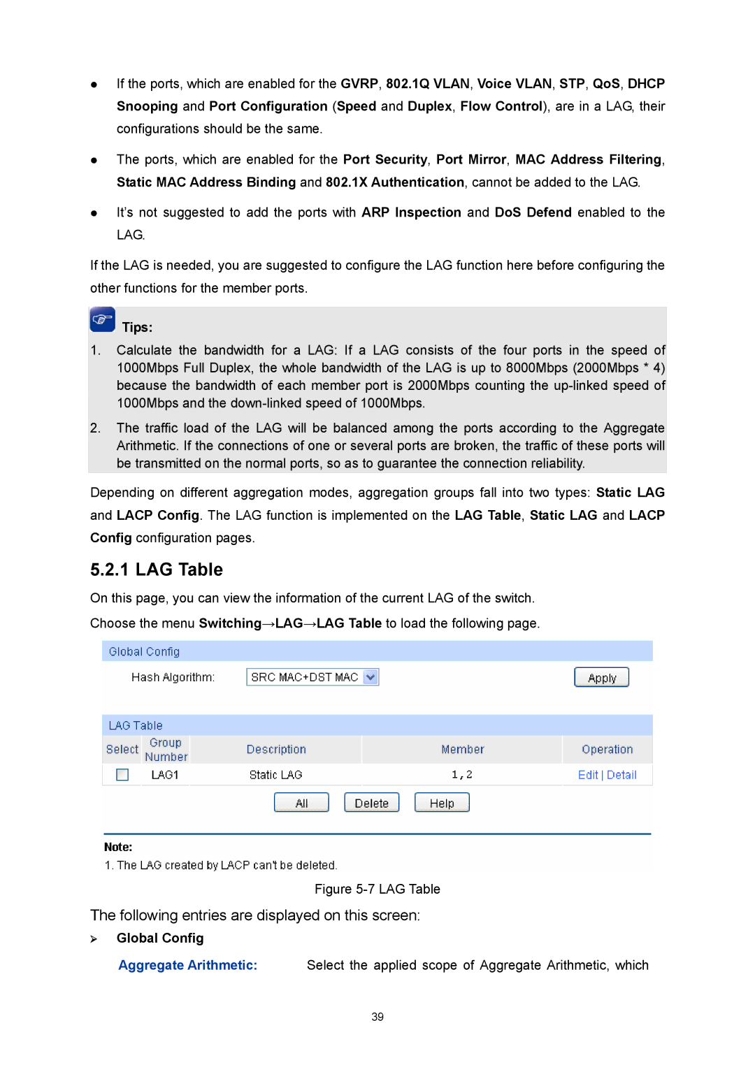 TP-Link TL-SG3424P manual LAG Table 