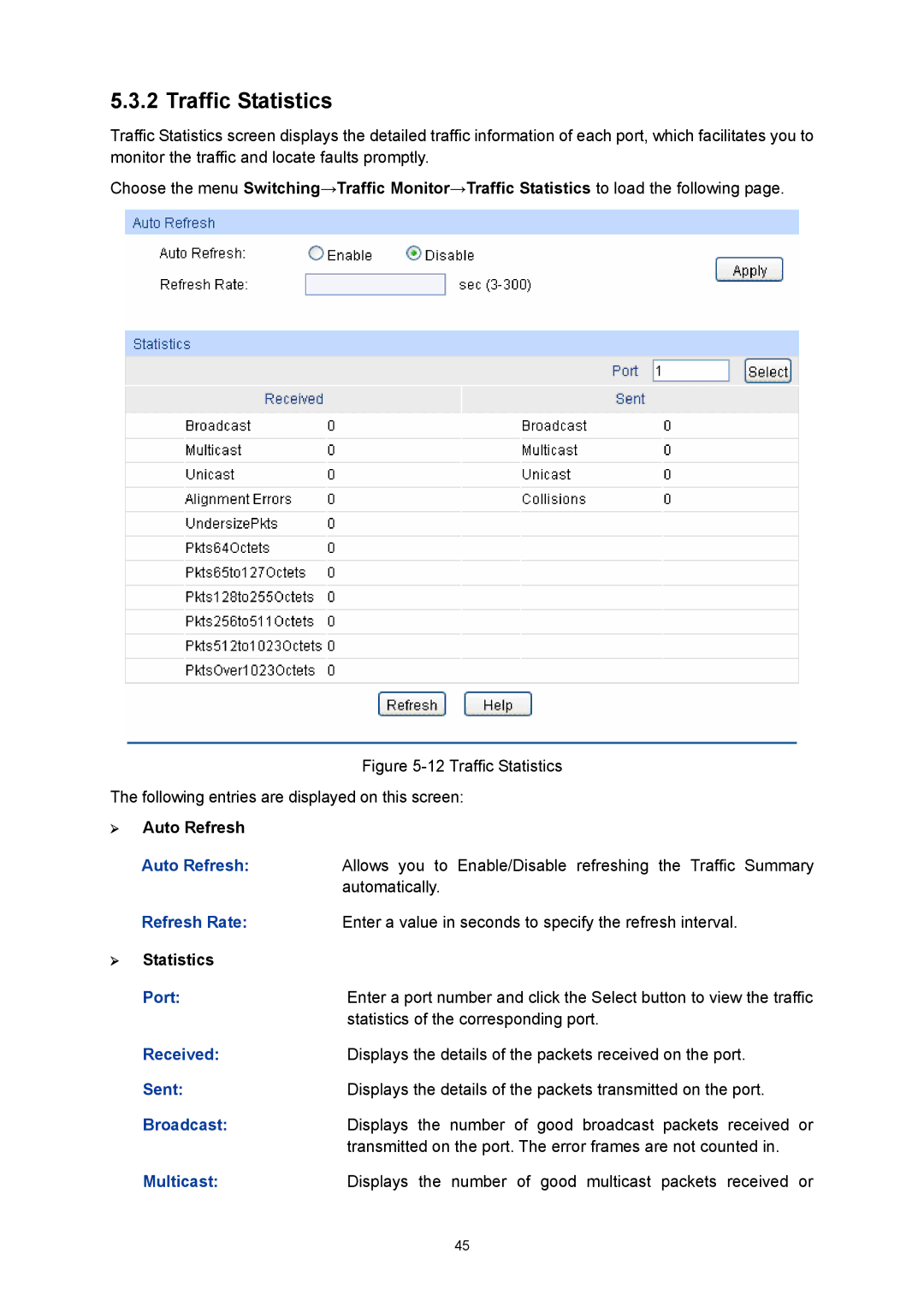 TP-Link TL-SG3424P manual Traffic Statistics 