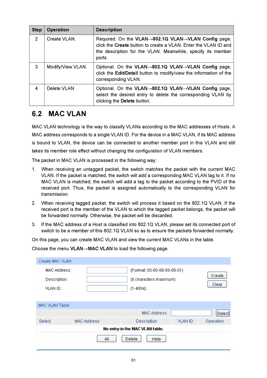 TP-Link TL-SG3424P manual Required. On the VLAN→802.1Q VLAN→VLAN Config, Optional. On the VLAN→802.1Q VLAN→VLAN Config 