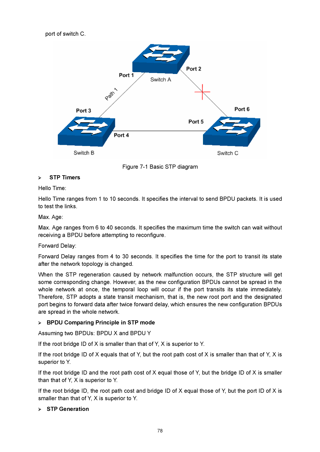 TP-Link TL-SG3424P manual ¾ STP Timers, ¾ Bpdu Comparing Principle in STP mode, ¾ STP Generation 