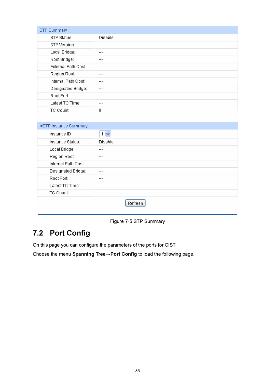 TP-Link TL-SG3424P manual Port Config, STP Summary 