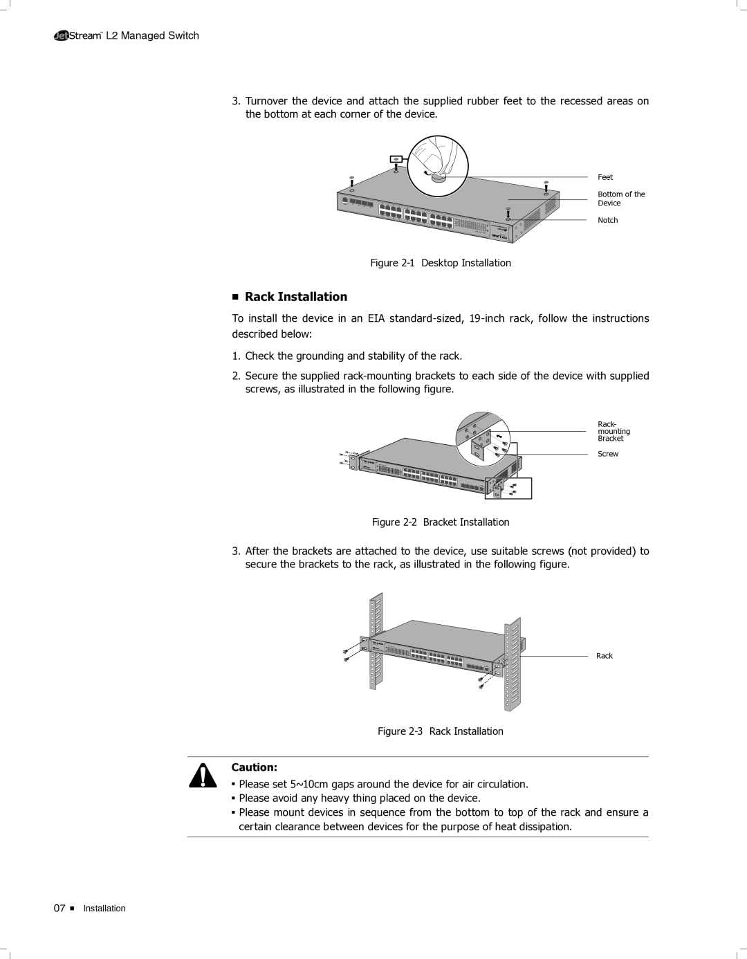 TP-Link TL-SG5412F, TL-SG5428 manual Rack Installation 