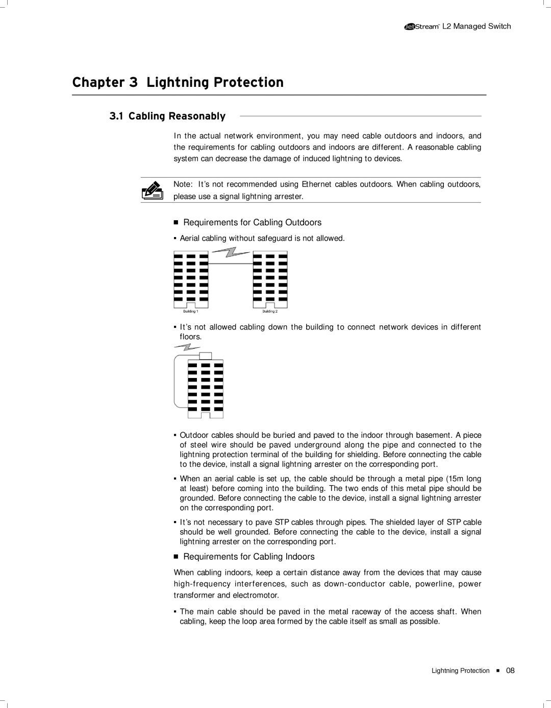 TP-Link TL-SG5428, TL-SG5412F manual CCCCCCCCCCCLightning Protection, Cabling Reasonably, Requirements for Cabling Outdoors 