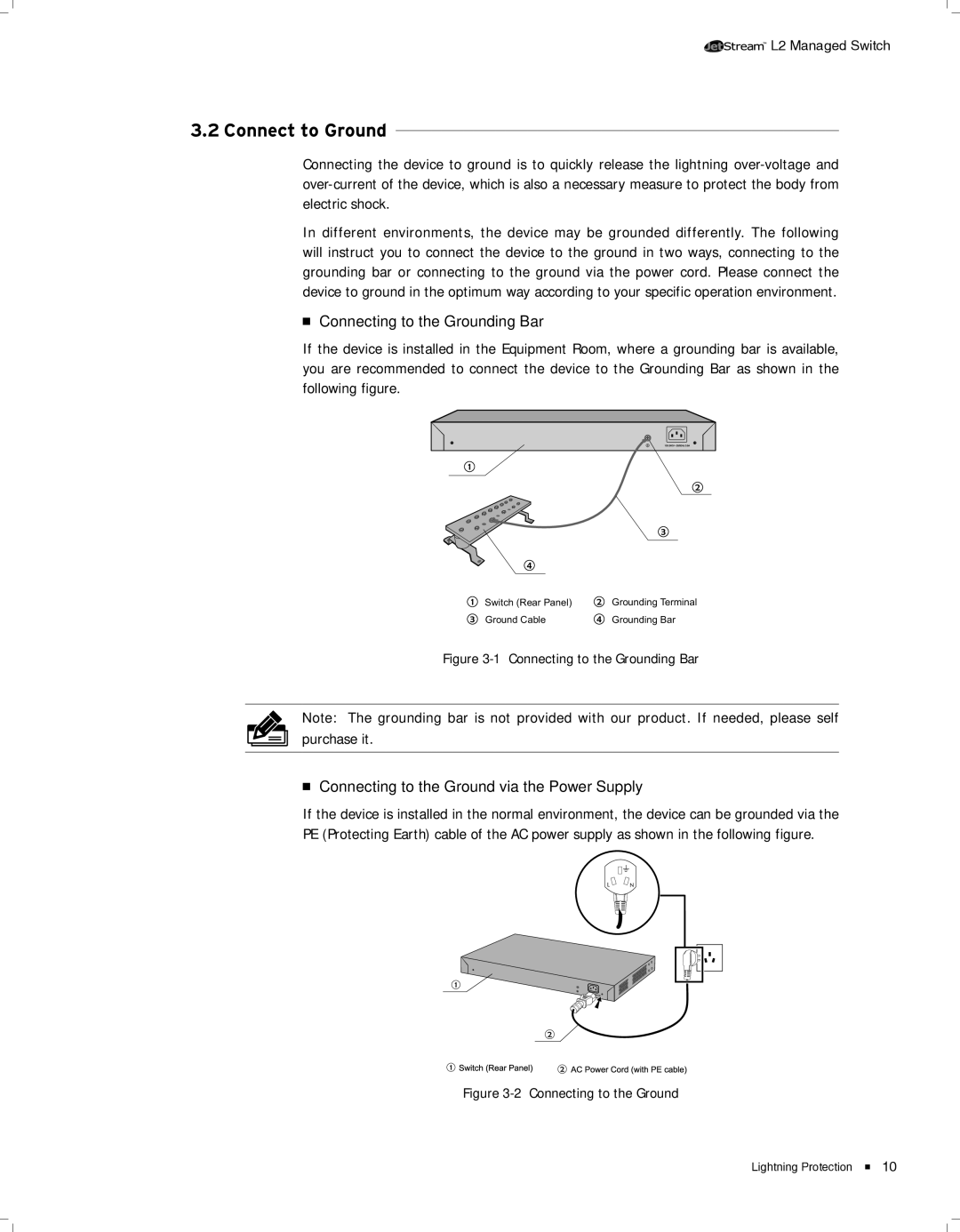 TP-Link TL-SG5428 3333Connect to Ground, Connecting to the Grounding Bar, Connecting to the Ground via the Power Supply 