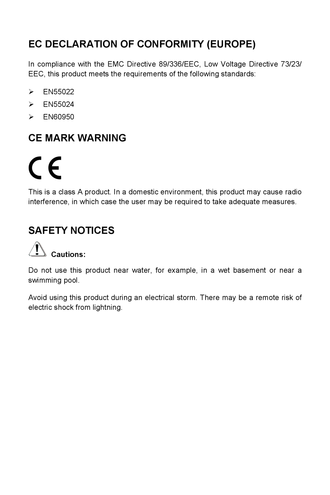 TP-Link TL-SL1210, TL-SL1226, TL-SL1351, TL-SL1117 manual EC Declaration of Conformity Europe, CE Mark Warning, Safety Notices 