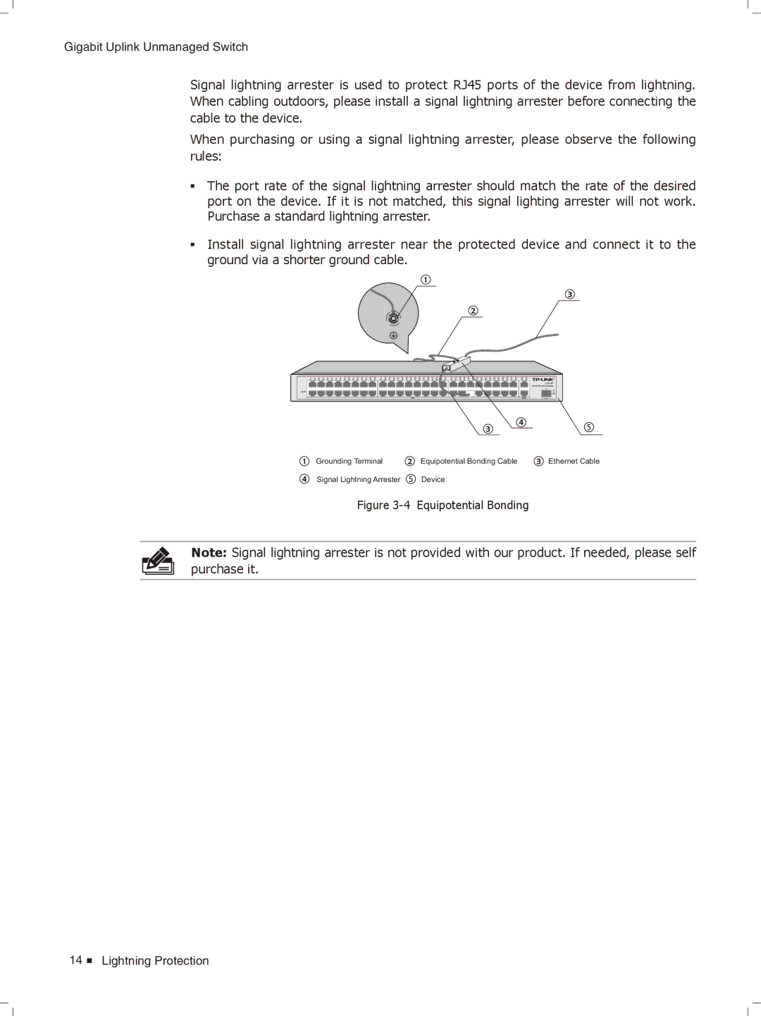 TP-Link TL-SL1226, TL-SL1351 manual Grounding Terminal Equipotential Bonding Cable 