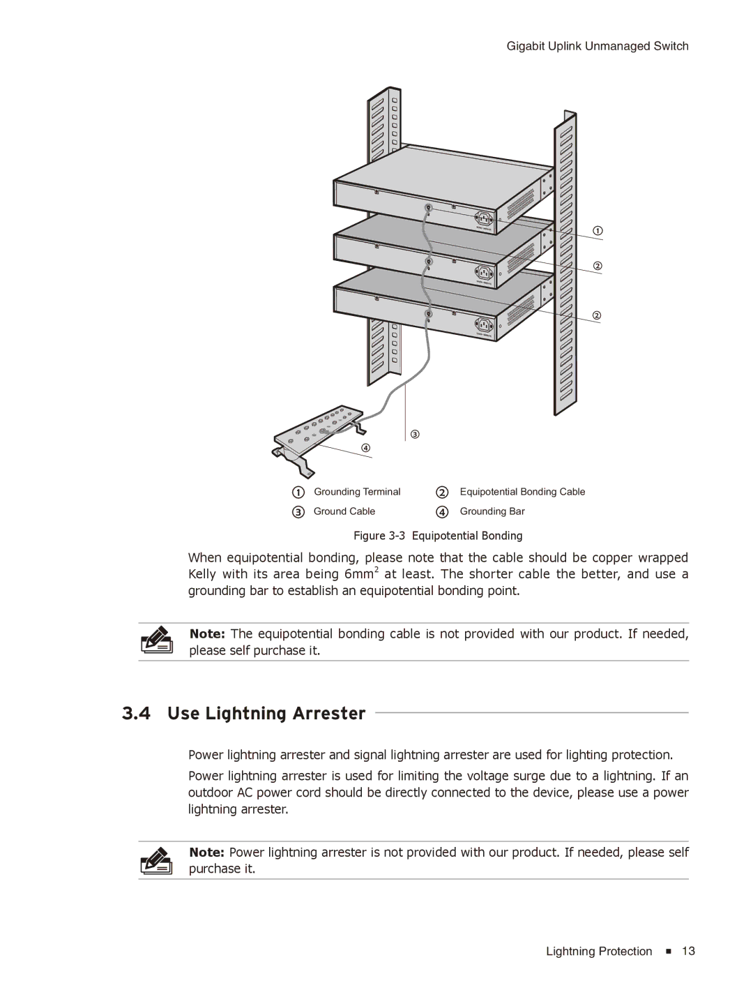 TP-Link TL-SL1226/TL-SL1351 manual Use Lightning Arrester, Equipotential Bonding 