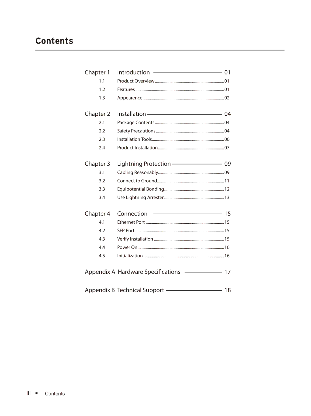 TP-Link TL-SL1226/TL-SL1351 manual Contents 