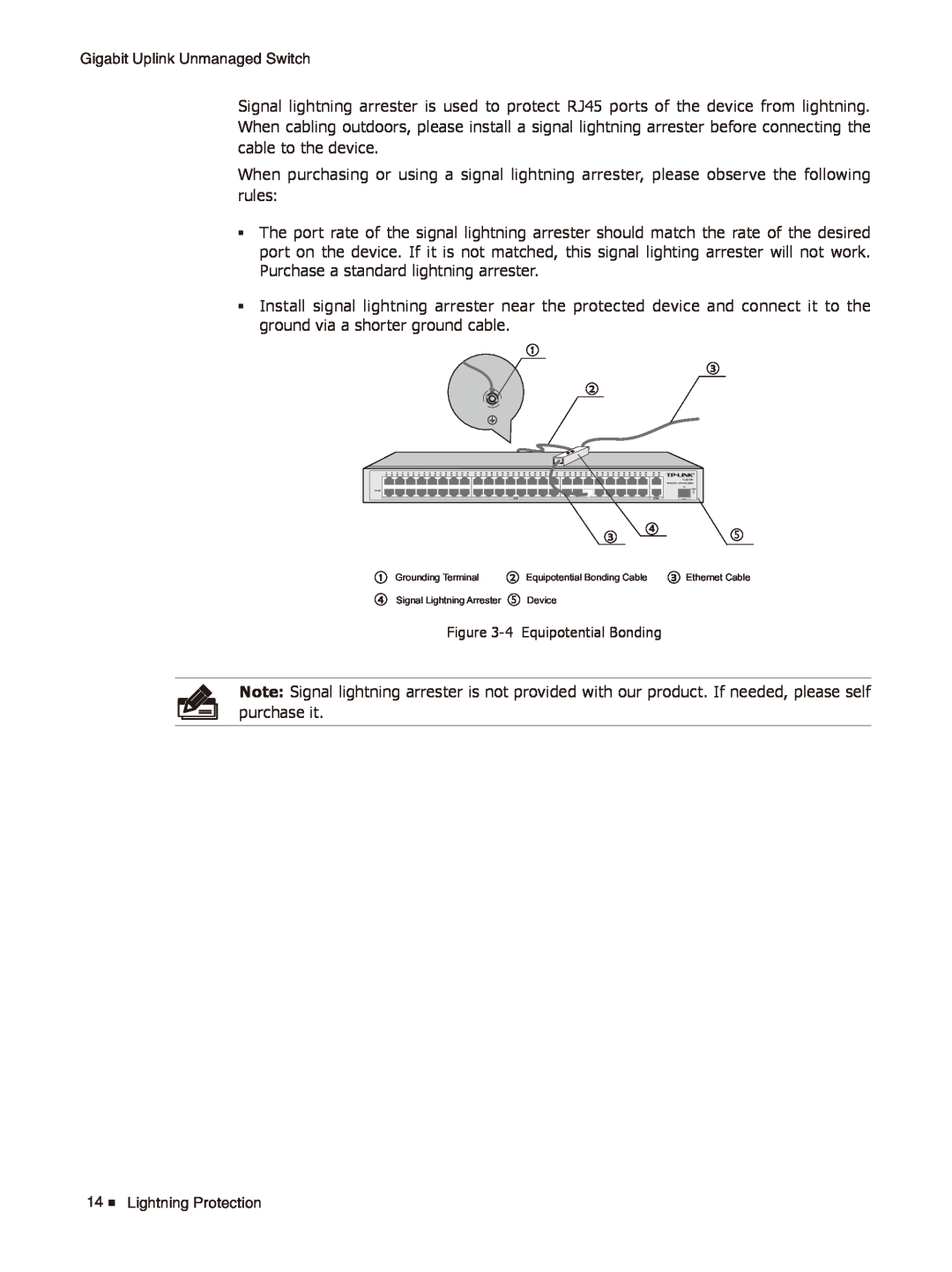 TP-Link TL-SL1226/TL-SL1351 manual 4 Equipotential Bonding, Grounding Terminal, Equipotential Bonding Cable 
