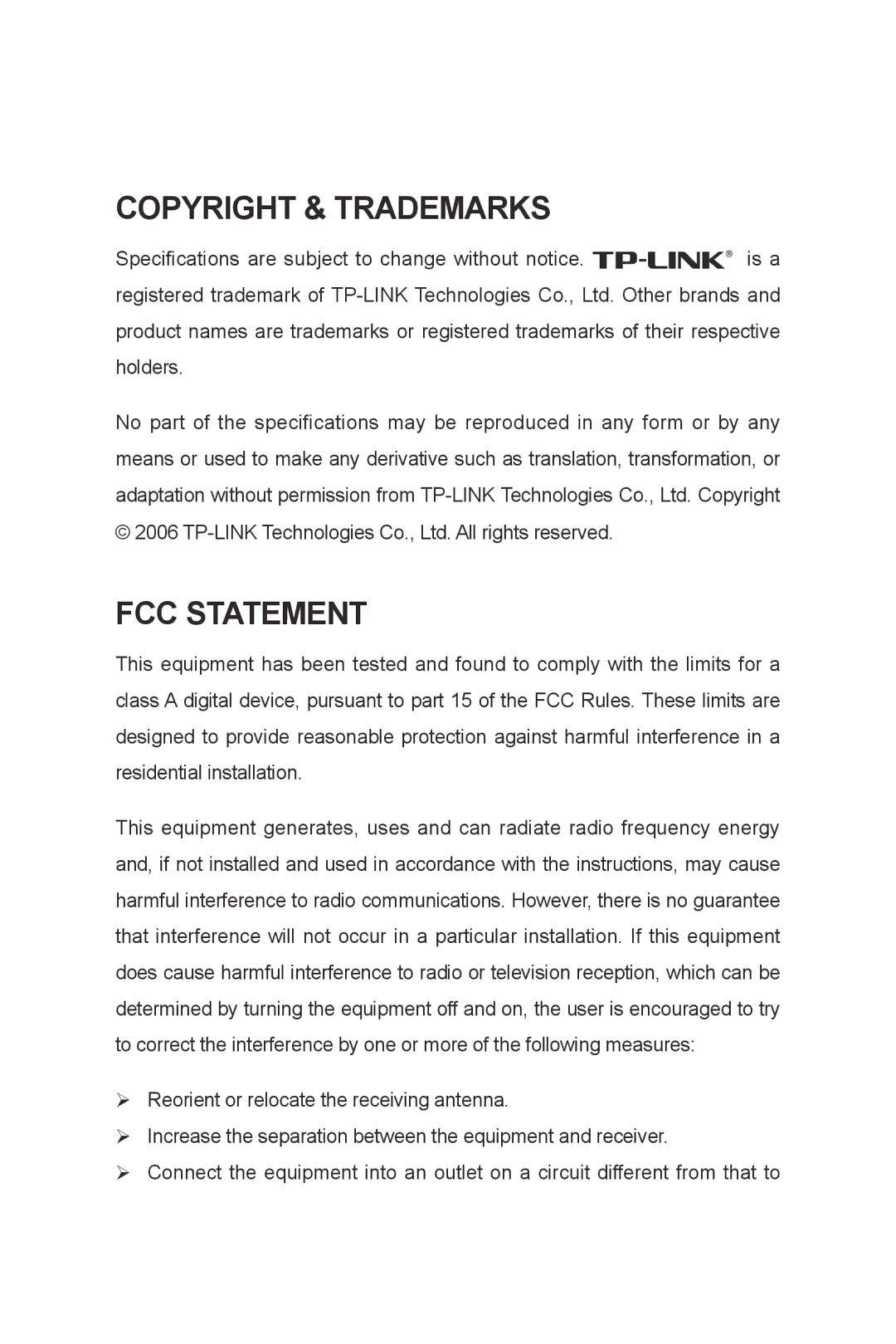 TP-Link TL-SL2218WEB, TL-SL2210WEB, TL-SL2452WEB, TL-SG2109WEB, TL- SL2428WEB manual Copyright & Trademarks FCC Statement 