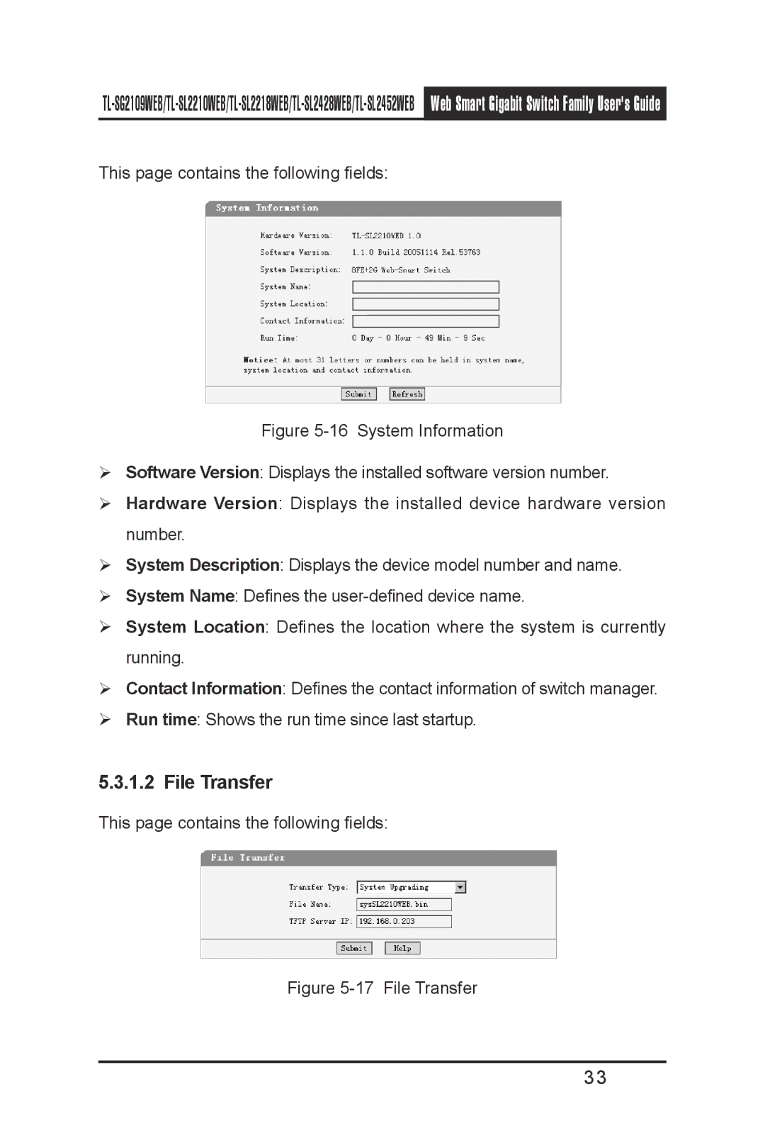 TP-Link TL-SL2210WEB, TL-SL2452WEB, TL-SL2218WEB, TL-SG2109WEB, TL- SL2428WEB manual File Transfer 