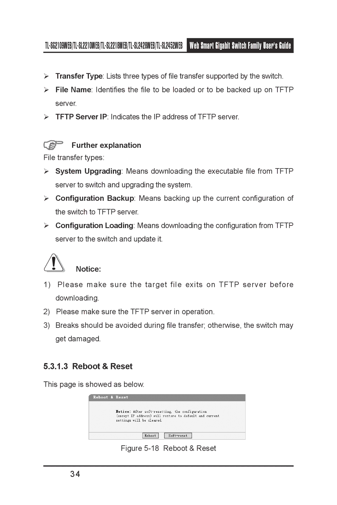 TP-Link TL-SL2452WEB, TL-SL2210WEB, TL-SL2218WEB, TL-SG2109WEB, TL- SL2428WEB manual Reboot & Reset, Further explanation 