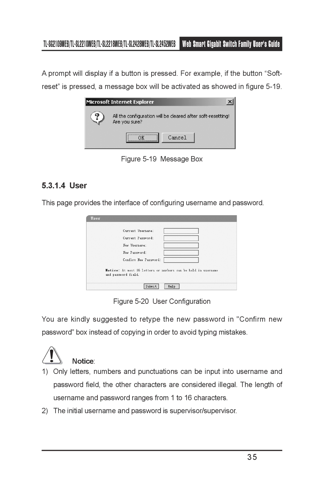 TP-Link TL-SL2218WEB, TL-SL2210WEB, TL-SL2452WEB, TL-SG2109WEB, TL- SL2428WEB manual User, Message Box 