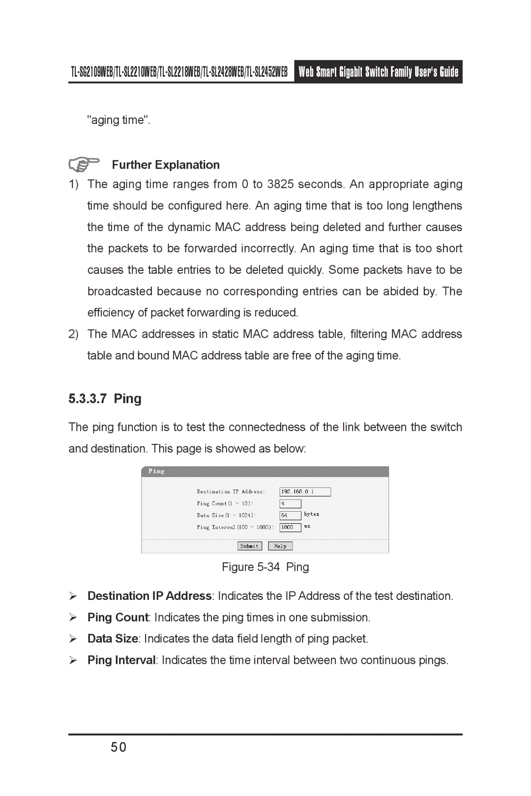 TP-Link TL-SL2218WEB, TL-SL2210WEB, TL-SL2452WEB, TL-SG2109WEB, TL- SL2428WEB manual Ping 