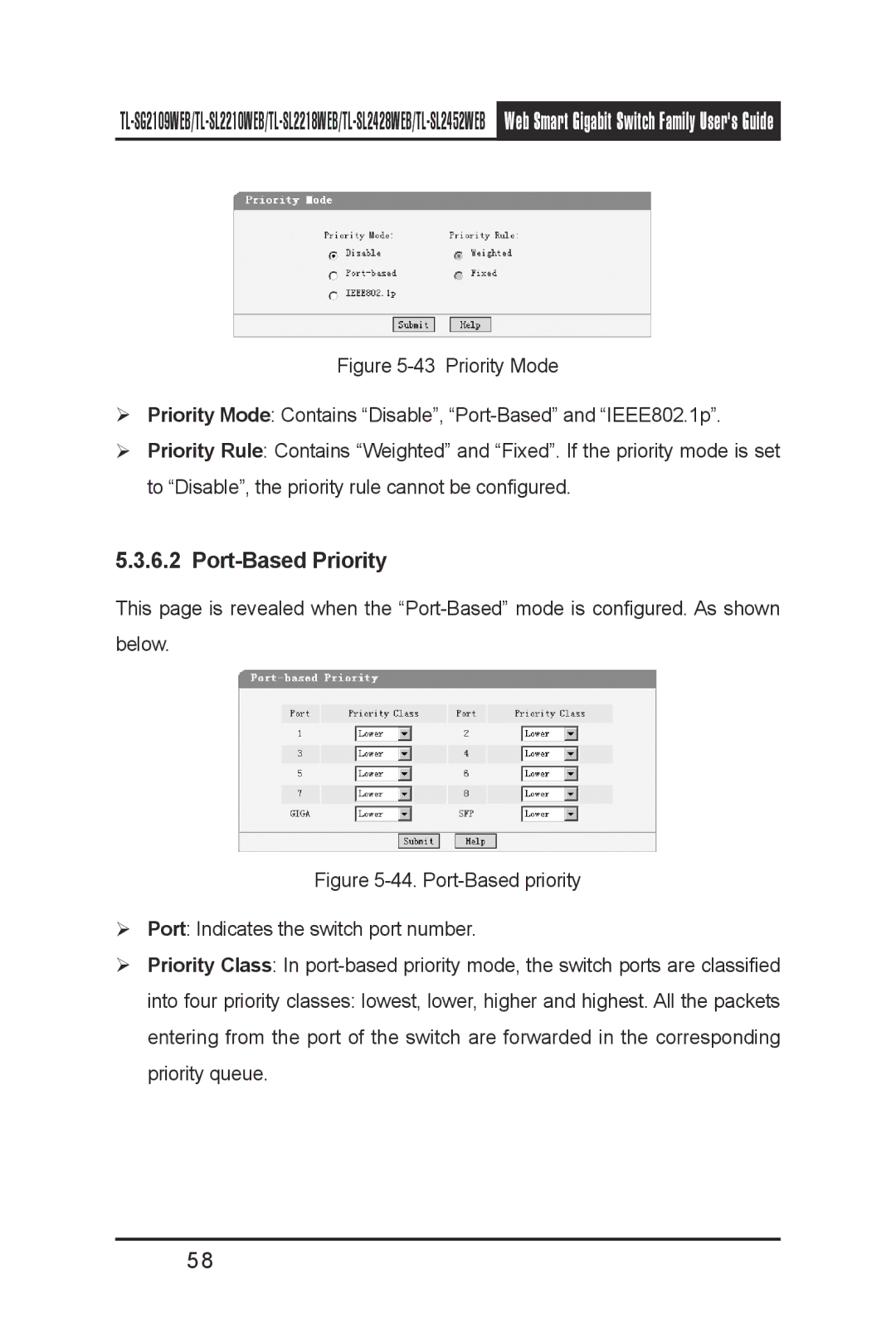 TP-Link TL-SL2210WEB, TL-SL2452WEB, TL-SL2218WEB, TL-SG2109WEB, TL- SL2428WEB manual Port-Based Priority 