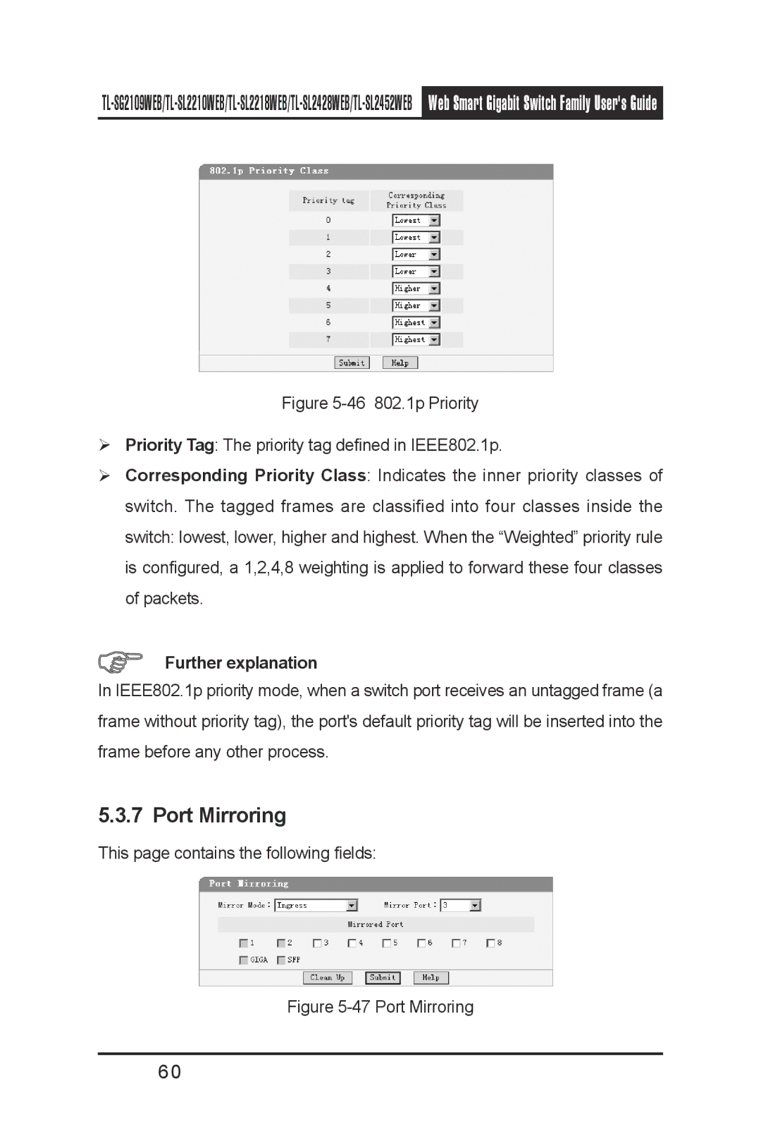 TP-Link TL-SL2218WEB, TL-SL2210WEB, TL-SL2452WEB, TL-SG2109WEB, TL- SL2428WEB manual Port Mirroring 