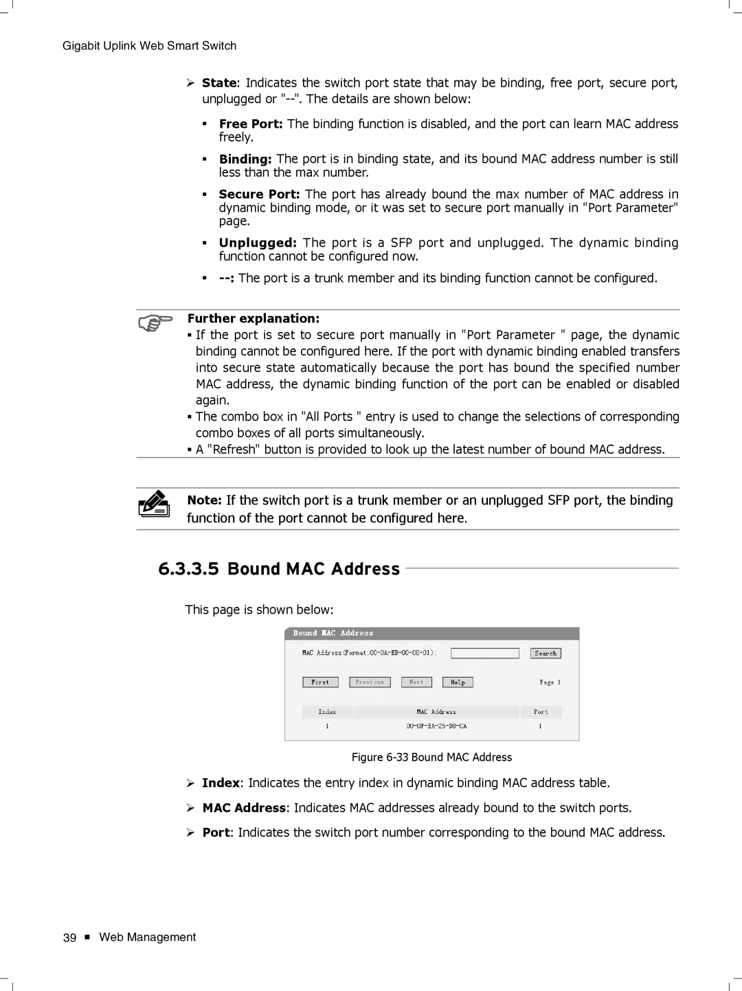 TP-Link TL-SL2428WEB/TL-SL2452WEB, TL-SL2210WEB/TL-SL2218WEB manual Bound MAC Address 