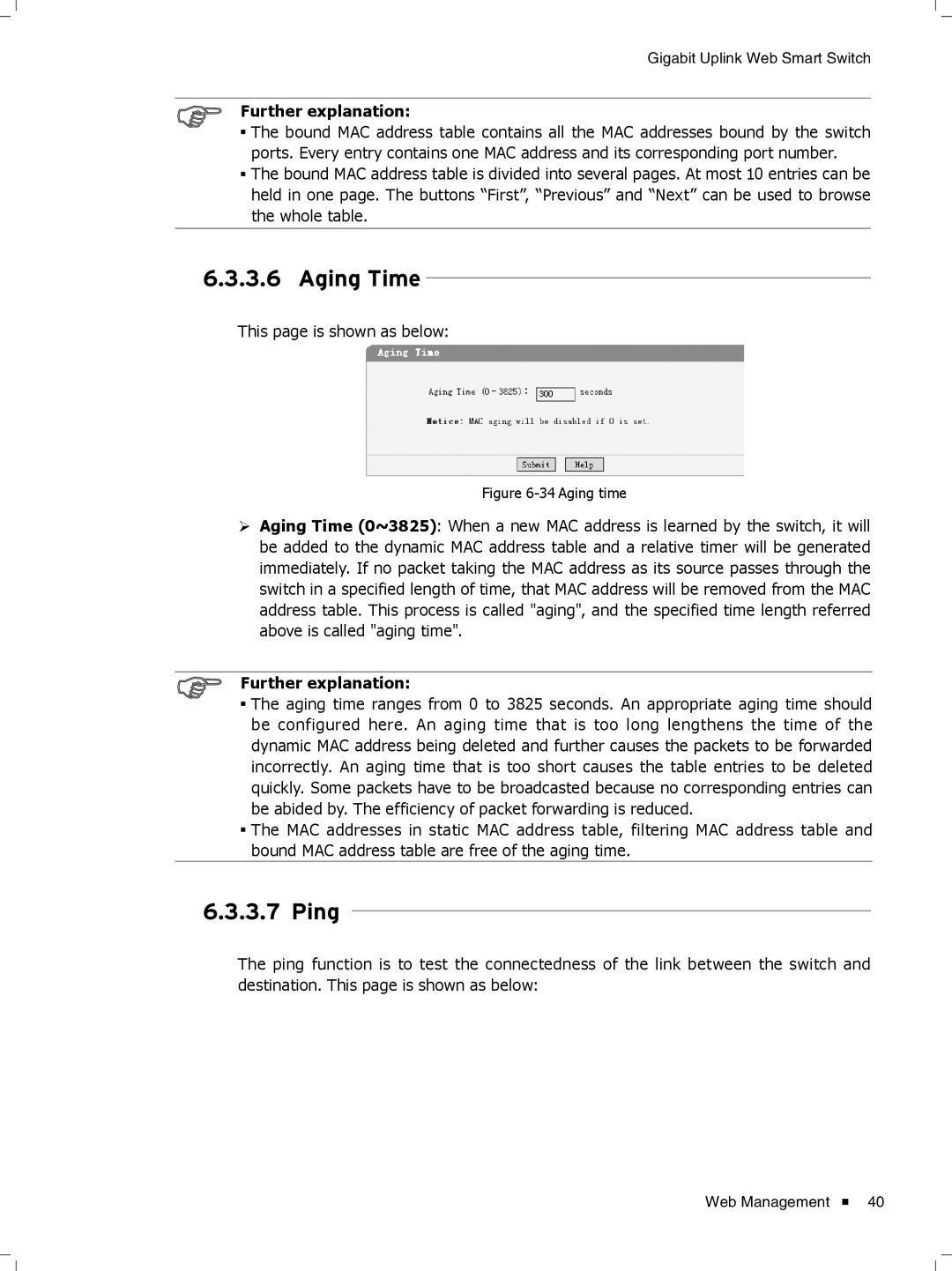 TP-Link TL-SL2210WEB/TL-SL2218WEB, TL-SL2428WEB/TL-SL2452WEB manual Aging Time, Ping 