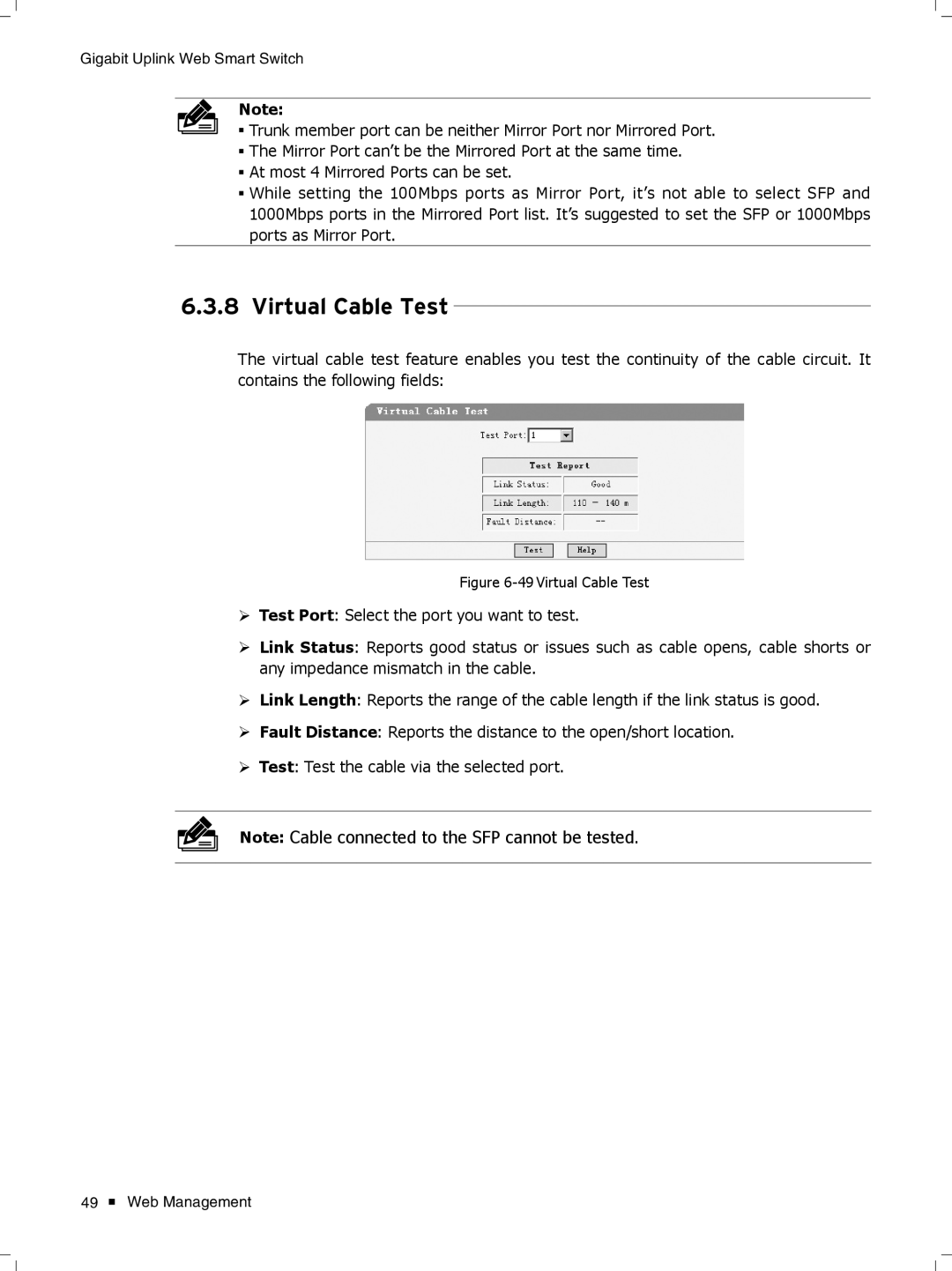 TP-Link TL-SL2428WEB/TL-SL2452WEB, TL-SL2210WEB/TL-SL2218WEB manual FFFFFFFFFFFFVirtual Cable Test 