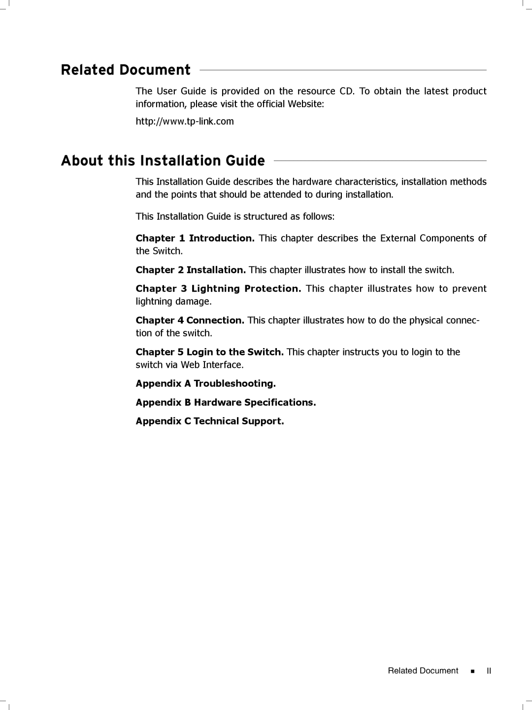 TP-Link TL-SL2210, TL-SL2452, TL-SL2428, TL-SL2218 manual Related Document, About this Installation Guide 