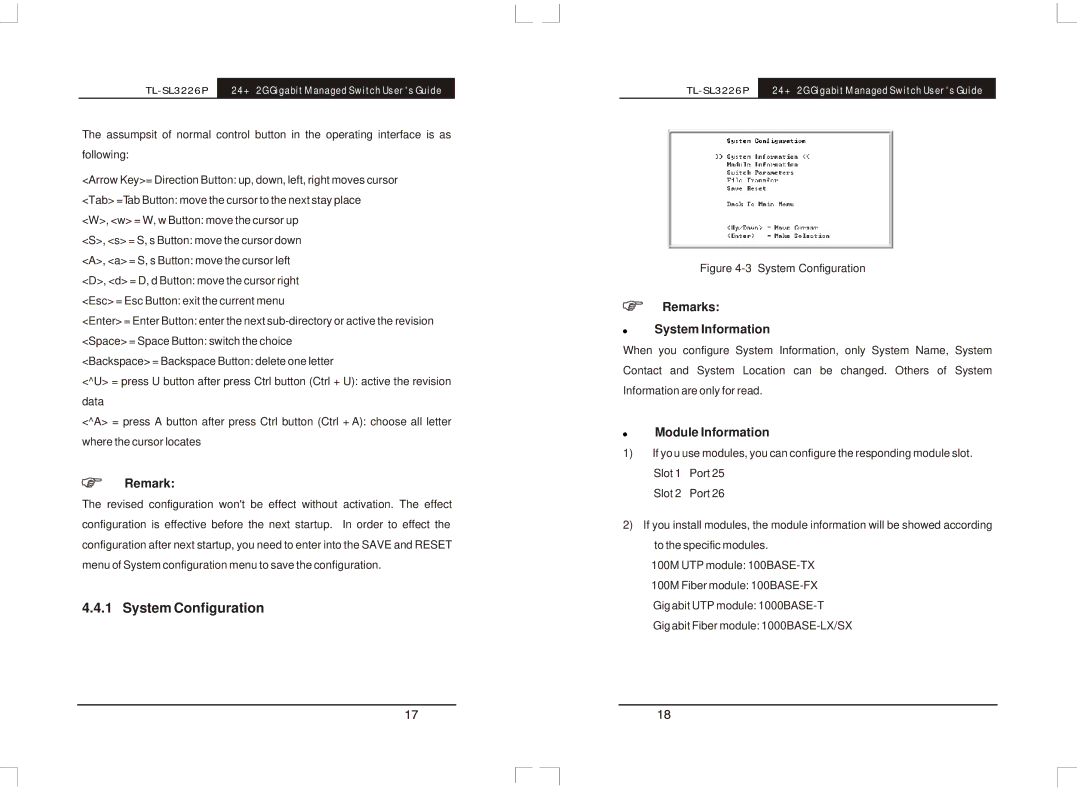 TP-Link TL-SL3226P manual 24+2G Gigabit Managed Switch Users Guide, System Configuration 