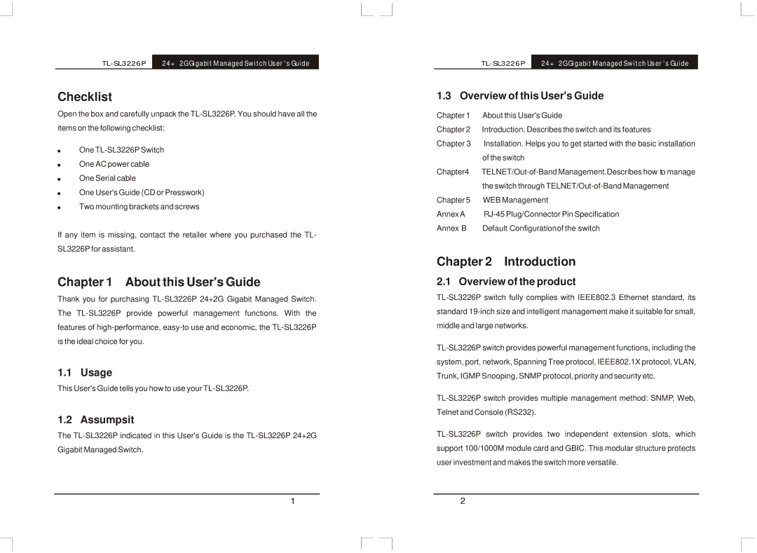 TP-Link TL-SL3226P manual Checklist, About this Users Guide, Introduction 