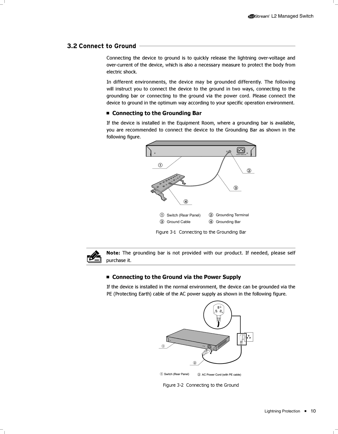 TP-Link TL-SL3428 3333Connect to Ground, Connecting to the Grounding Bar, Connecting to the Ground via the Power Supply 