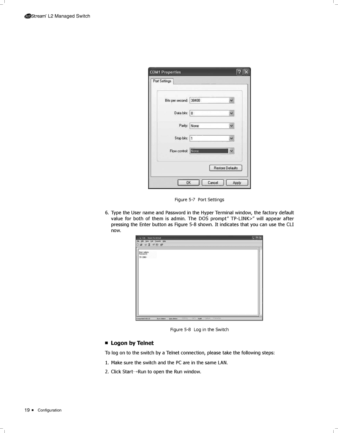 TP-Link TL-SL3428 manual Logon by Telnet 