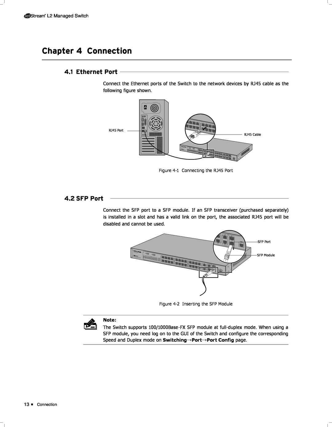 TP-Link TL-SL3428 manual CCCCCCCCCCCConnection, Ethernet Port, 4444SFP Port 